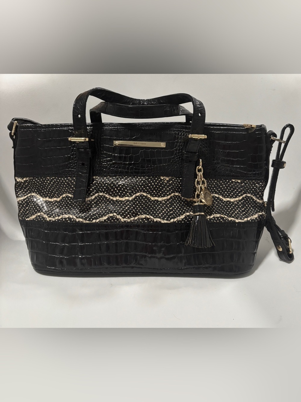 BRAHMIN Melbourne Mini Asher Black Crocodile Embossed Satchel Bag  NWOT